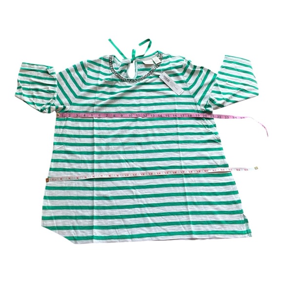 Chico's Green and White Striped Top with Embellished Neckline - Size 3P (16P) - Picture 7 of 10